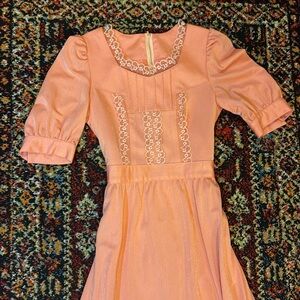 Vintage prairie dress, peach, lace, cottage core